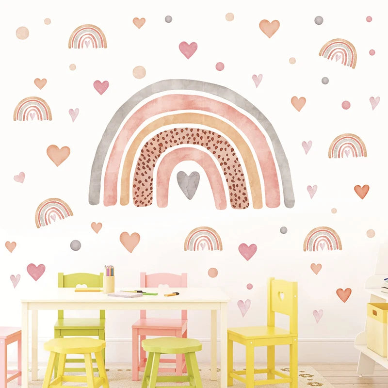 Bohemian Children's Room Background PVC Decorative Wall Stickers Self-adhesive Love Big Rainbow Kids Sticker Decals Murals Art