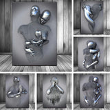 Modern Silver Couple Hugging Posters Nordic Figures Wall Art Canvas Paintings