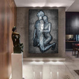 Modern Silver Couple Hugging Posters Nordic Figures Wall Art Canvas Paintings